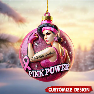 Personalized Pink Power Strong Beat Cancer Christmas Ornament Gift For Cancer Patients-2024 New Release