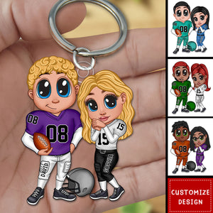 American Football Couple Y2K Style At Field Personalized Acrylic Keychain-Gift For Couple