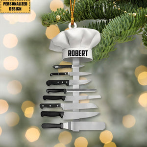 Personalized Chef Hat Knife Shaped Christmas Ornament-Gift for Cooking Lover-2024 New Release