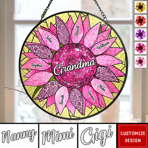 Nana Auntie Mom Family Sunflower - Personalized Stained Glass Window Hanging Suncatcher