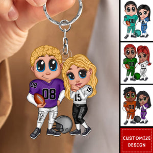 American Football Couple Y2K Style At Field Personalized Acrylic Keychain-Gift For Couple