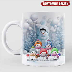 Christmas Blue Vibe Snowman Grandma Mom Colorful Kids Personalized Mug