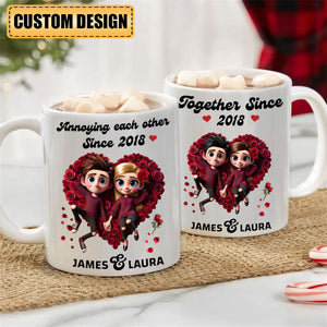 Together Since-Personalized Rose Heart Couple Mug, Anniversary Gift For Couple