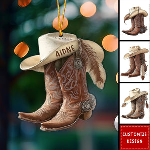 Personalized Boots & Hat Cowboy Cowgirl Christmas Ornament, Gift For Horse Lover - 2024 New Release