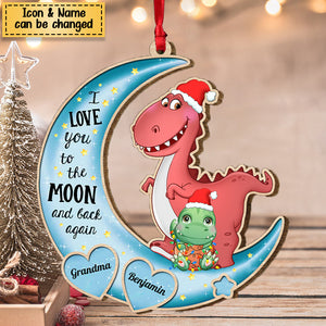 Gift For Grandson Dinosaur On The Moon Personalized Christmas Wooden Ornament