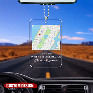 Our First Date Personalize Map Car Ornament - Couple Anniversary Gift