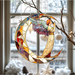 Whimsical Angel With Crescent Moon-Window Hanging Suncatcher Ornament