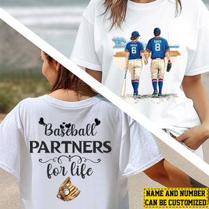 Baseball Partners For Life-Personalized Couple Baseball Two-sided T-shirt-Gift For Baseball Lovers