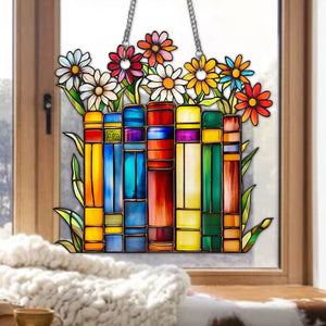 Library Books Window Hanging Suncatcher Ornament - Gift For Book Lovers