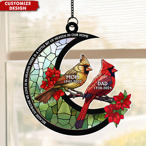 Personalized Memorial Cardinal Stained Glass Moon Sun Catcher Ornament