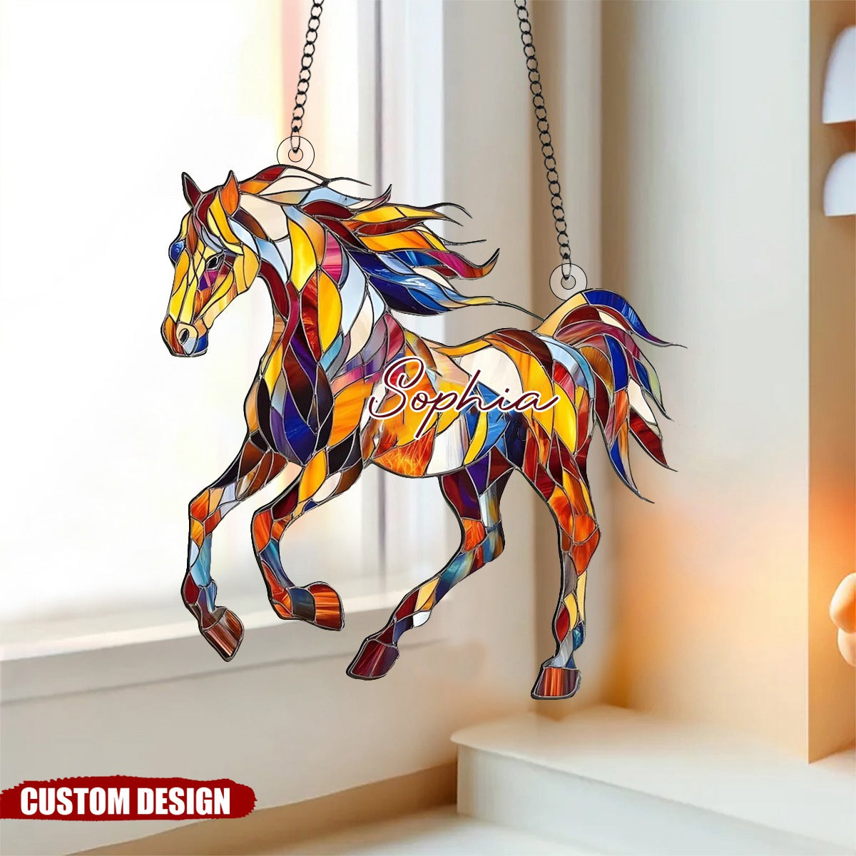 Personalized Horse Art Suncatcher Hanging Ornament, Gift For Horse Lovers