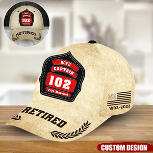 Personalized Retired Firefighter ID & Department US And CA Flag 3D Cap