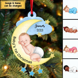 Newborn Baby Sleeps On Moon Personalized Acrylic Christmas Ornament