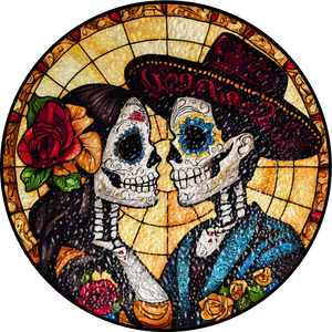 Day of the Dead Sugar Skull Stained Suncatcher Ornament - Gift For Couple