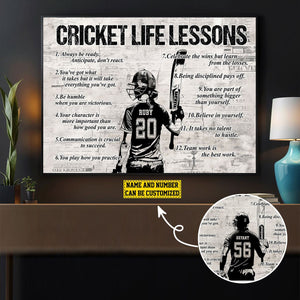 Personalized Cricket Life Lessons Poster-Gift For Cricket Lovers