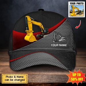 Excavator Red Gray Metal Pattern Personalized Classic Cap