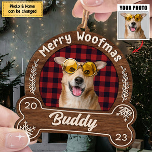 Merry Woofmas - Personalized Snowdome Shaped Wooden Ornament