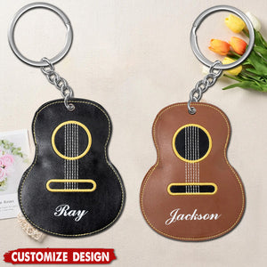 Personalized Guitar-Shaped Portable PU Leather Keychain-Gift for Guitar Player