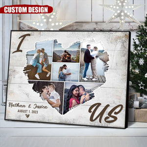 Personalized Couple Heart Shaped Photo Collage Poster, Anniversary Gift