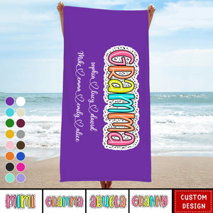 Gift For Grandma With Kids Name Personalized Beach Towel