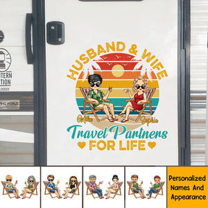 Husband And Wife Travel Partners For Life - Personalized Decal - Gift For Beach Traveling Couple