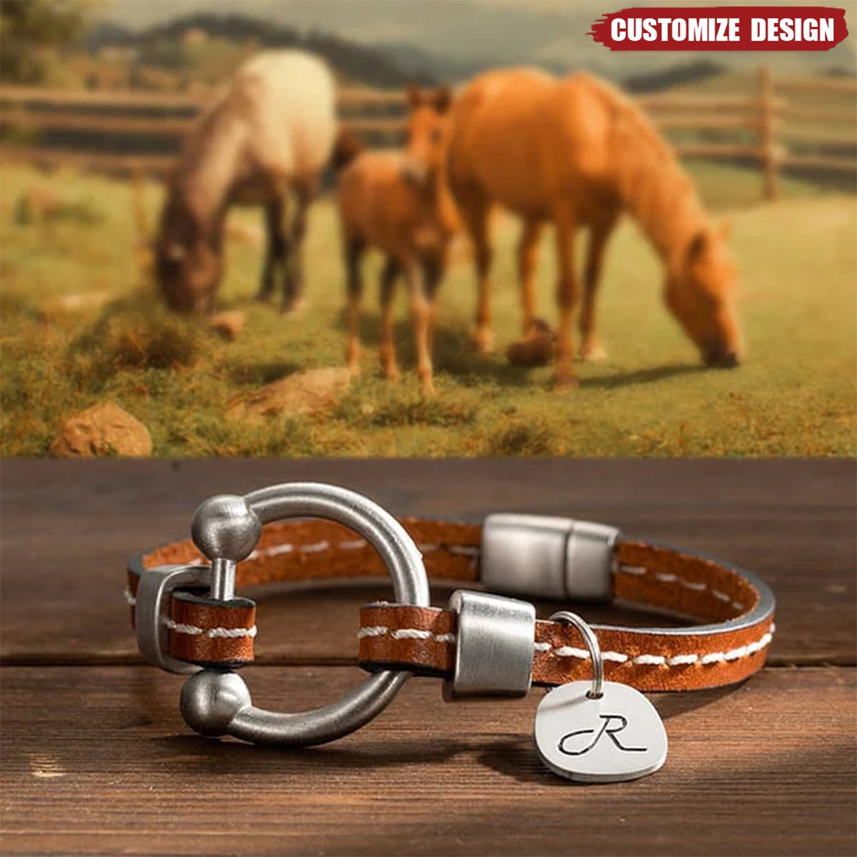 New Release-Personalized Equestrian Horsebit Leather Magnetic Bracelet with Name
