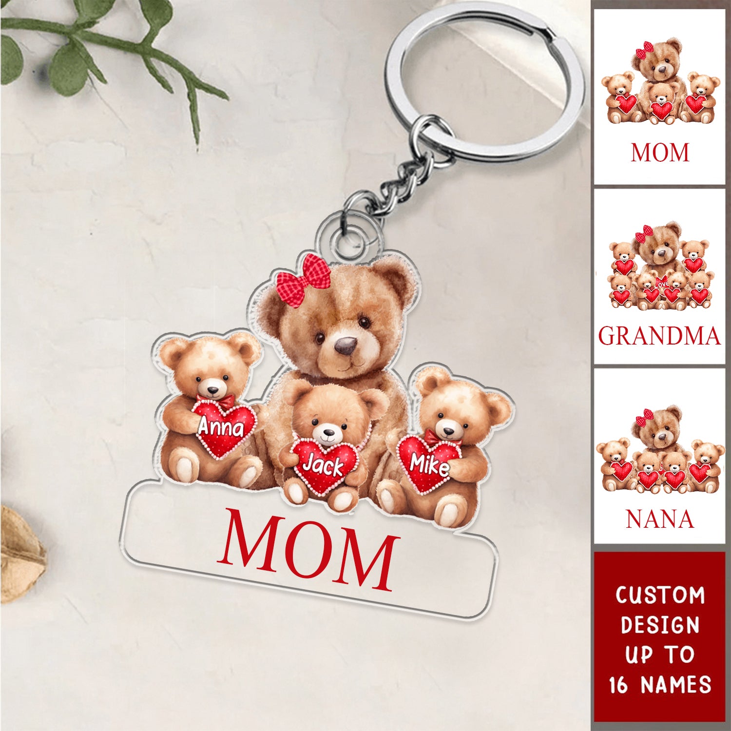 Grandma/ Mama Bear With Little Bear Kids Personalized Acrylic Keychain - Gift For Grandma/Mom