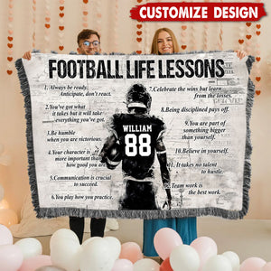 Personalized American Football Life Lesson Tapestry Woven Blanket - Gift For American Football Lovers