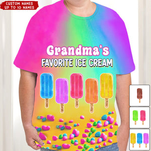 Personalized Grandma's Favorite Ice Cream AOP T-shirt - Gift Idea For Grandma/ Mother