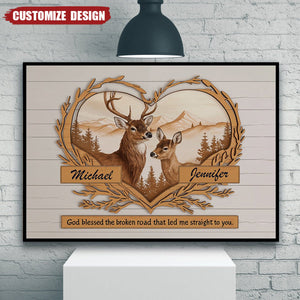 Personalized Deer Love Mountains Poster - Gift For Couple