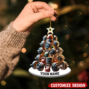 Personalized Dumbbell and Kettlebell Tree Christmas Ornament - Gift for Gym Lover-2024 New Release