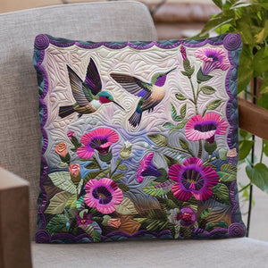 Purple Hummingbirds Pillow - Gift For Bird Lovers