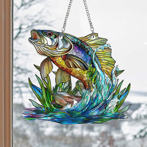 Bass Fish Window Hanging Suncatcher Ornament Gift For Fishing Lover