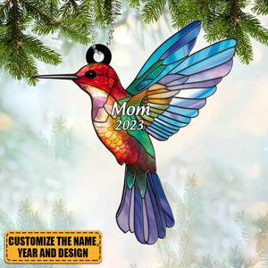 Dad Mom/Grandpa Grandma Stained Glass Hummingbird Memorial Keepsake Personalized Acrylic Ornament