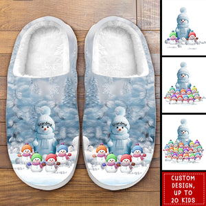 Personalized Snowman Grandma Fluffy Slippers - Gift For Mom, Grandma