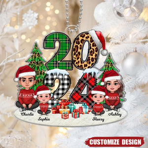 Christmas Family Sitting 2024 Stacked Pattern Personalized Acrylic Ornament