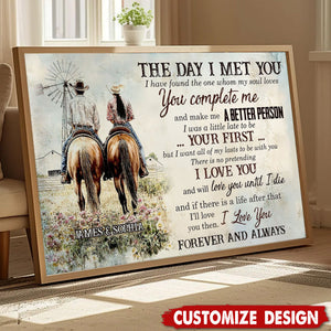 The Day I Met You-Personalized Cowboy Cowgirl Couple Poster-Gift For Rodeo-Loving Couple