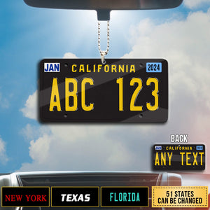 Black License Plate For Any State - Personalized Car Ornament