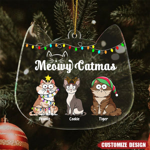 Meowy Catmas Funny Cartoon Cats - Christmas Gift For Cat Lovers - Personalized Acrylic Ornament - 2024 New Release