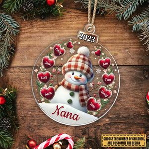 Personalized Christmas Happy Flowery Snowman Grandma Mom Sweet Heart Kids Ornament