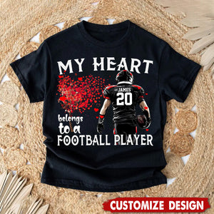 My Heart Belongs To A Football Player - Personalized T-shirt