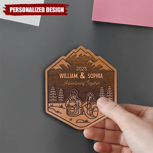 Personalized Hinking Couple Wooden Magnet