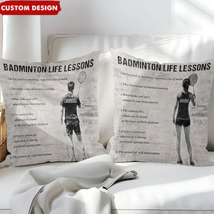 Personalized Badminton Life Lessons Pillow-Gift For Badminton Lovers