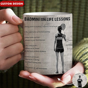 Personalized Badminton Life Lessons Mug-Gift For Badminton Lovers