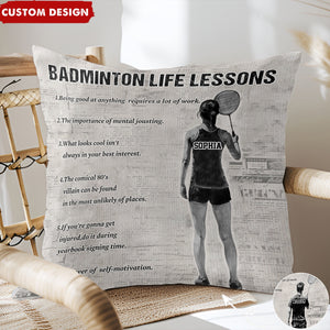 Personalized Badminton Life Lessons Pillow-Gift For Badminton Lovers