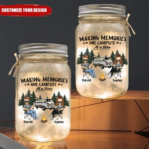 Camping Partners For Life Doll Couple Sitting-Personalized RV Mason Jar Light-Gift For Camping Lovers