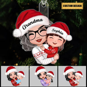 Doll Grandma Mom Hugging Kid - Personalized Christmas Acrylic Ornament