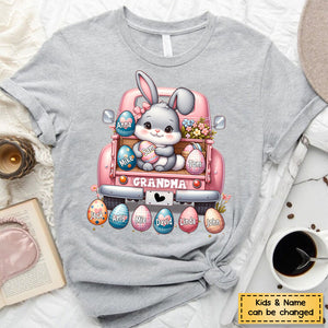 Grandma Bunny With Easter Egg Grandkids Personalized T-shirt