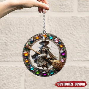 Personalized Witch Window Hanging Flat Suncatcher Ornament, Halloween Gift