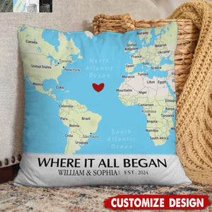 Where It All Began - Map Personalized Couple Pillow - Gift For Husband,Wife,Anniversary